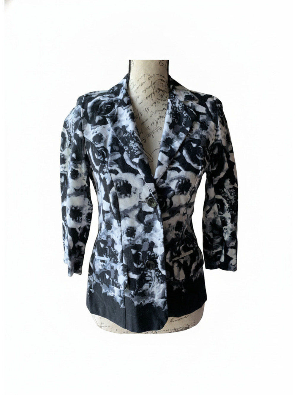 Notations Petite Black and White Floral Print Blazer Jacket PS